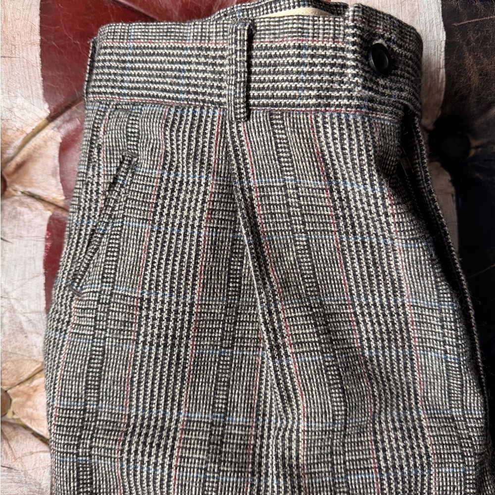 Yves Saint LAURENT Plaid High-Waist Trousers in Black, Gray & Red Windowpane
